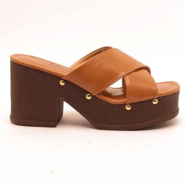 Imagem de Tamanco Sapato da Corte Clog Salto Alto Tiras Em X, S nude, 36