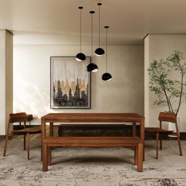Imagem de Mesa de Jantar 180cm 1555NE com 2 Cadeiras 1557NE e 2 Bancos 1556NE Nature Rústico Escu...