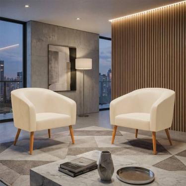 Imagem de Kit 2 Poltronas Sala Decorativa Stella Sintético Pu Bege D03 D`Rossi