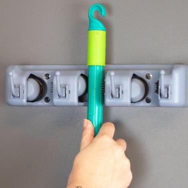 Imagem de Suporte Organizador Para 4 Vassouras Com Ganchos Cinza