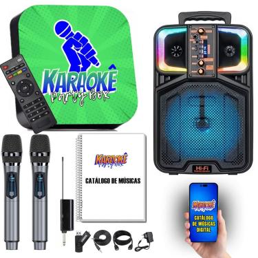 Imagem de Karaoke Party Box Preto Profissional +2Microfones Sem Fio +CaixaDeSom +2000Músicas +Catálogo Origina