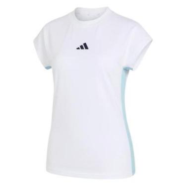 Imagem de Camiseta Adidas Essentials 3 Listras Branco e Azul Feminina-Feminino