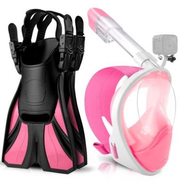 Imagem de Set de Snorkel Odoland Máscara Facial Completa Rosa T/M Aletas