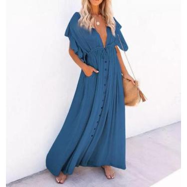 Imagem de E0503 Saída de Praia Vestido Longo - Xumi, Azul, Marinho e0503, P M