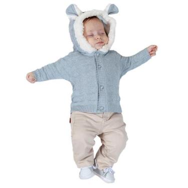 Imagem de Casaco de Bebê Tricô Kids Com Capuz Azul Claro, Azul, M