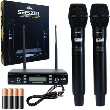 Imagem de Microfone duplo sem fio santo angelo uhf 100 canais sas2311