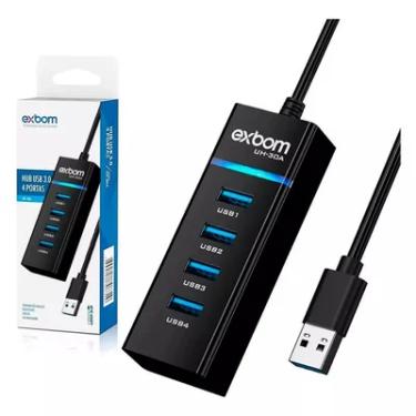 Imagem de HUB USB 3.0 4 Portas, Com LED 5GB/s, Exbom, Branco - Uh-30a