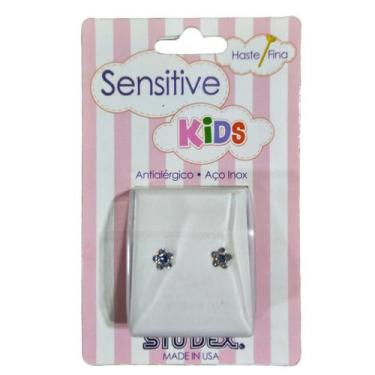 Imagem de Brinco Studex Senstive Kids Daisy Azul Safira SK6399Y, Dourado