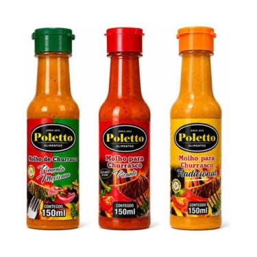 Imagem de Kit 3 Molhos Churrasco Tradicional, Picante E Mexicana 150ml - Poletto