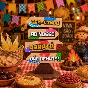 Imagem de Enfeite Festa Junina de Mesa Plaquinha Bem Vindo Ao Nosso Arraía 3D EV