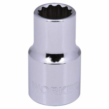 Imagem de Soquete Estriado Worker Encaixe 1-2 12mm com Acabamento Cromado em Aço Cromo Vanádio Bivolt