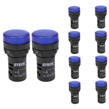 Imagem de 10 Sinaleiro LED 22,5mm Steck 220V Luminoso Azul SLDS2204