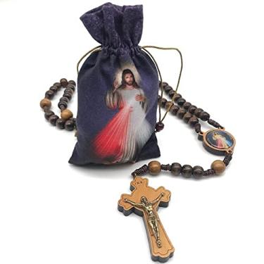 Imagem de Terço Jesus Misericordioso Madeira Com Saquinho De Tecido