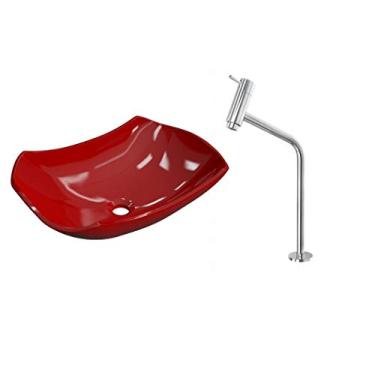 Imagem de Kit Cuba L42 C/Torneira Link 1062 Metal 1/4 Volta Vermelho