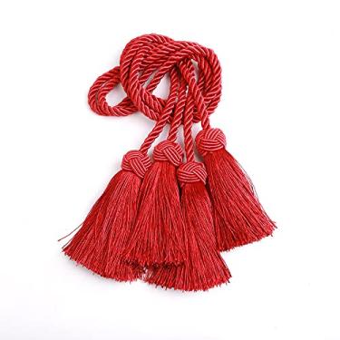Imagem de Pçs Cortina TieBack Corda Fivela Cinta Borlas Franja Cortina Tie Backs Holdback para Cortinas Suporte Suprimentos Acessórios de quarto, vermelho, 1 Pçs