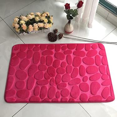 Imagem de SHENGANG Tapete de Banheiro Tapete de Banho Absorvente Tapete de Seixos Antiderrapante Espuma de Memória Tapete Lavável Tapete de Chuveiro, Rosa Vermelha, 40x60cm