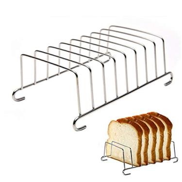 Imagem de Suporte para torradas com 8 compartimentos, torradas de aço inoxidável e suporte para pão para transporte de café da manhã, suporte para pão de pão, acessórios para fritadeira de ar retangular