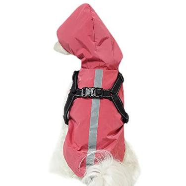 Imagem de Capas de chuva reflexivas para cães com furo de arnês à prova d'água jaqueta de chuva com capuz para cães pequenos e médios poncho respirável, rosa, G (peito: 44cm)