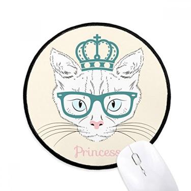 Imagem de Crown Sunglass White Cat Princess Mouse Pad Desktop Office Tapete Redondo para Computador