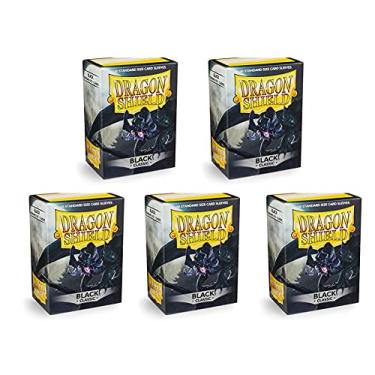 Imagem de Pacote com 5 pacotes Dragon Shield clássico preto tamanho padrão 100 unidades de capas para cartões!