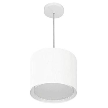 Imagem de Lustre Pendente Cilíndrico Duplo Cúpula Tecido 30/30x25 cm, Vivare Iluminação, Pendente4284 BR, Branco, Pequeno