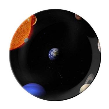 Imagem de Prato Decorativo de Porcelana Prato de Céu Noturno Azul Vermelho Planeta