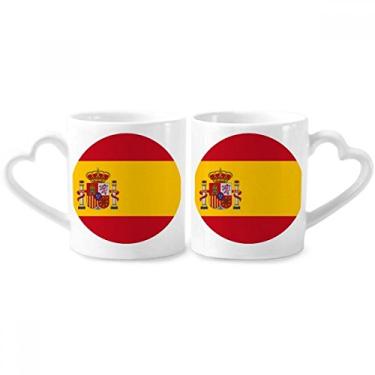 Imagem de Bandeira nacional da Espanha com estampa de símbolos europeus para casais, canecas de amante de cerâmica, alça de coração, 355 ml, presente