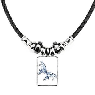 Imagem de DIYthinker Colar de pipa de borboleta azul joia Torque pingente de corda de couro