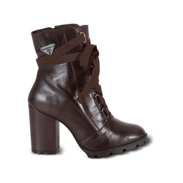 Imagem de Coturno Feminino Bota Tratorado Couro Cano Curto Casual