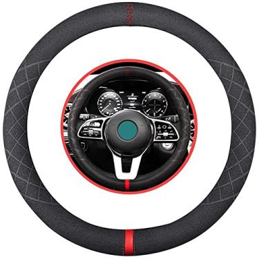 Imagem de K LAKEY Capa de volante de camurça, compatível com is 550 SL Class C 300 Sport GLK 350 SE Alcantara couro esportivo antiderrapante acessórios interiores de carro 38 cm para homens e