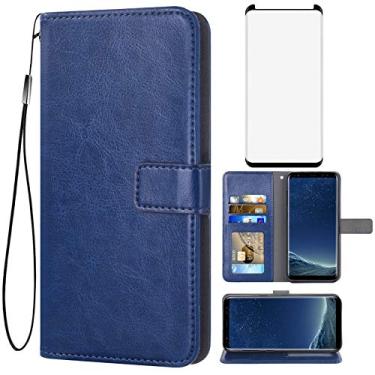 Imagem de Asuwish Capa carteira compatível com Samsung Galaxy S8 Plus com protetor de tela de vidro temperado e suporte para cartão, acessórios para celular para Glaxay S8plus S 8 8plus Edge S8+ SM-G955U azul