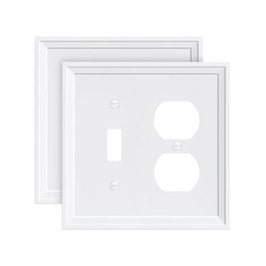 Imagem de TREEWELL Pacote com 2, placa de cobertura para interruptor de luz duplex/interruptor, placa de cobertura de tomada de parede branca pura, capa decorativa de receptáculo de parede de fibra de bambu