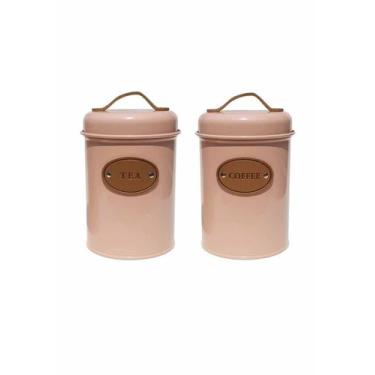 Imagem de Kit 2 Pote Lata Porta Mantimentos Hermético Em Metal Rosa - Martiplast
