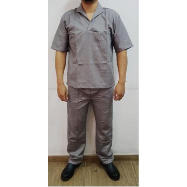 Imagem de Uniforme de trabalho em brim cinza camisa manga curta e calça construç