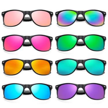 Imagem de Matcheck Óculos de sol com 8 cores neon retrô armação preta com lentes espelhadas clássico atacado atacado aniversário praia piscina festa lembrancinhas unissex adulto