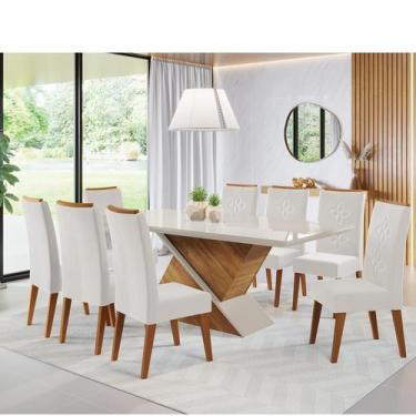 Imagem de Mesa de Jantar Retangular Otis C/8 Cad Flora em Madeira Maciça Mel/Off