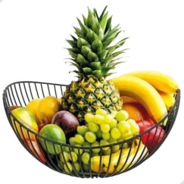 Imagem de Fruteira De Mesa P/ Cozinha Aramada Preta Multiuso Moderna Grande Cest