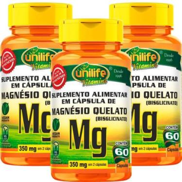 Imagem de Kit 3 Unidades Magnésio Quelato Puro Vegan 700mg 60 Cápsulas Unilife, 