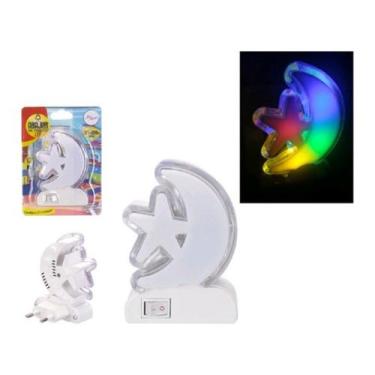 Imagem de Abajur De Tomada Infantil Quarto Luz Noturna Led Lua Estrela Multifunc