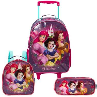 Imagem de Kit Mochila De Rodinhas Lancheira Estojo Princesas Disney - Xeryus, Ro