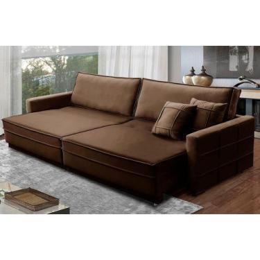 Imagem de Sofá Sem Caixa Retrátil Reclinável 2,10m Katrina Veludo Marrom Kaleo D