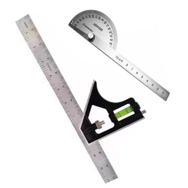 Imagem de Jogo Transferidor 180 Grau Esquadro Combinado Cromo 12 Pol. - LOTUS