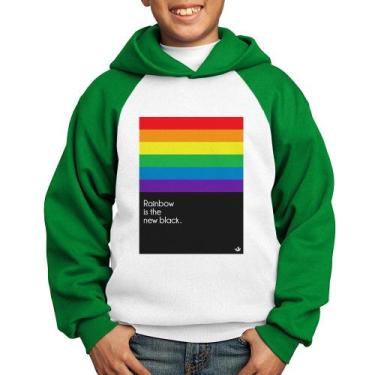 Imagem de Moletom Infantil Rainbow is the new black - Foca na Moda, Branco, Verd