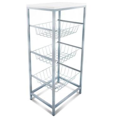 Imagem de Fruteira De Cozinha De Chão Montreal Em Aço E Mdf 3 Cestos - Genus Móv