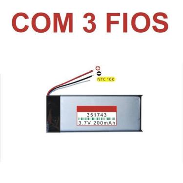 Imagem de Bateria Com 200mah 351743 Medida 3,5mmx17mmx43mm 3 Fios 3,7v - KMIG