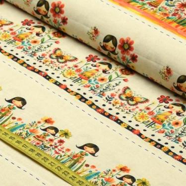 Imagem de Tecido Estampado para Patchwork - Barrado : Meninas no Jardim (0,50x1,