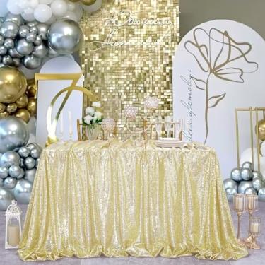 Imagem de B-COOL Toalha de mesa retangular com lantejoulas douradas claras, 1 peça, 224 x 380 cm, lantejoulas para chás de bebê, formaturas, festas, toalhas de mesa