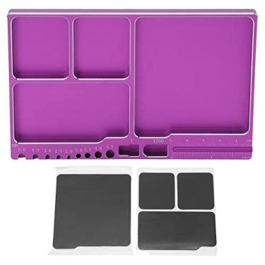 Imagem de Bandeja de parafuso magnético para tipo rc, liga de alumínio para reparo de brinquedos com almofada magnética, organizador de ferramentas azul para eletrônicos e veículos rc (Roxo)