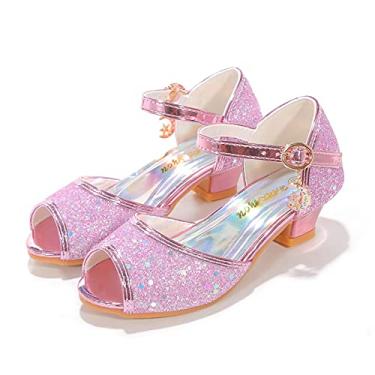 Imagem de ALPHELIGANCE Sandálias Mary Jane Glitter Sandálias de festa de casamento Sapatos de princesa com tiras de flores, rosa, 11 Little Kid