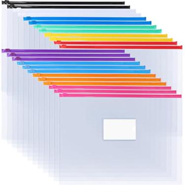 Imagem de EOOUT 24 envelopes de plástico, envelopes de poliéster com zíper, pastas com zíper, tamanho A4, tamanho carta, 10 cores, para escola, escritório, viagem, armazenamento, suprimentos